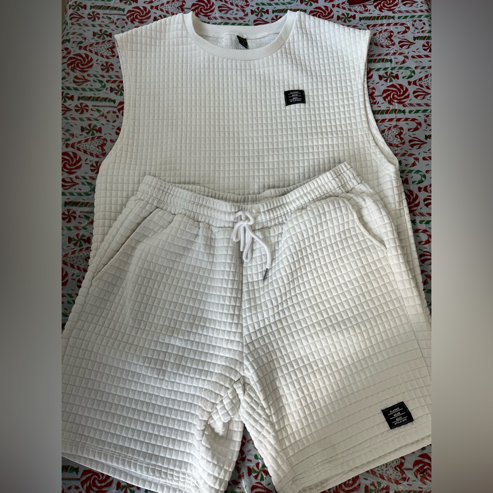 Classic White Textured Top & Shorts Set
